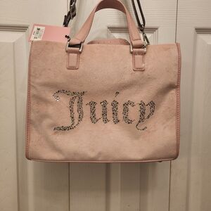 Juicy Couture ALL THAT GLITTERS Light Pink velour Tote with Rhinestone Logo